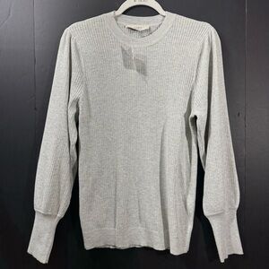 Loft Gray Ribbed Puff Sleeve Sweater NWT
